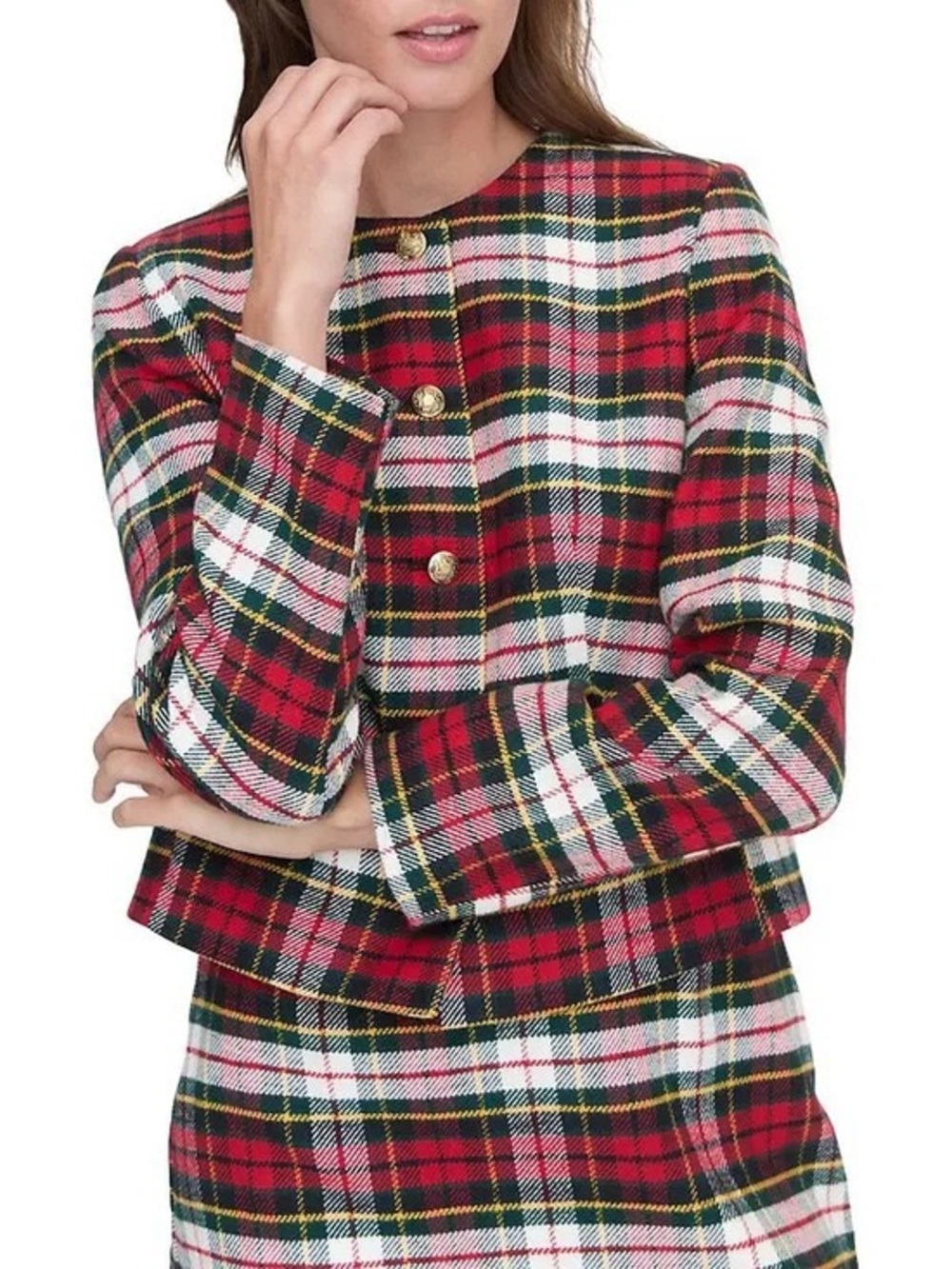 Hill House Home the Virginia jacket - Red Plaid Cropped Jacket with Gold Buttons